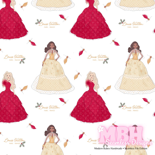 Boujee Christmas Barbies Lights Seamless Pattern