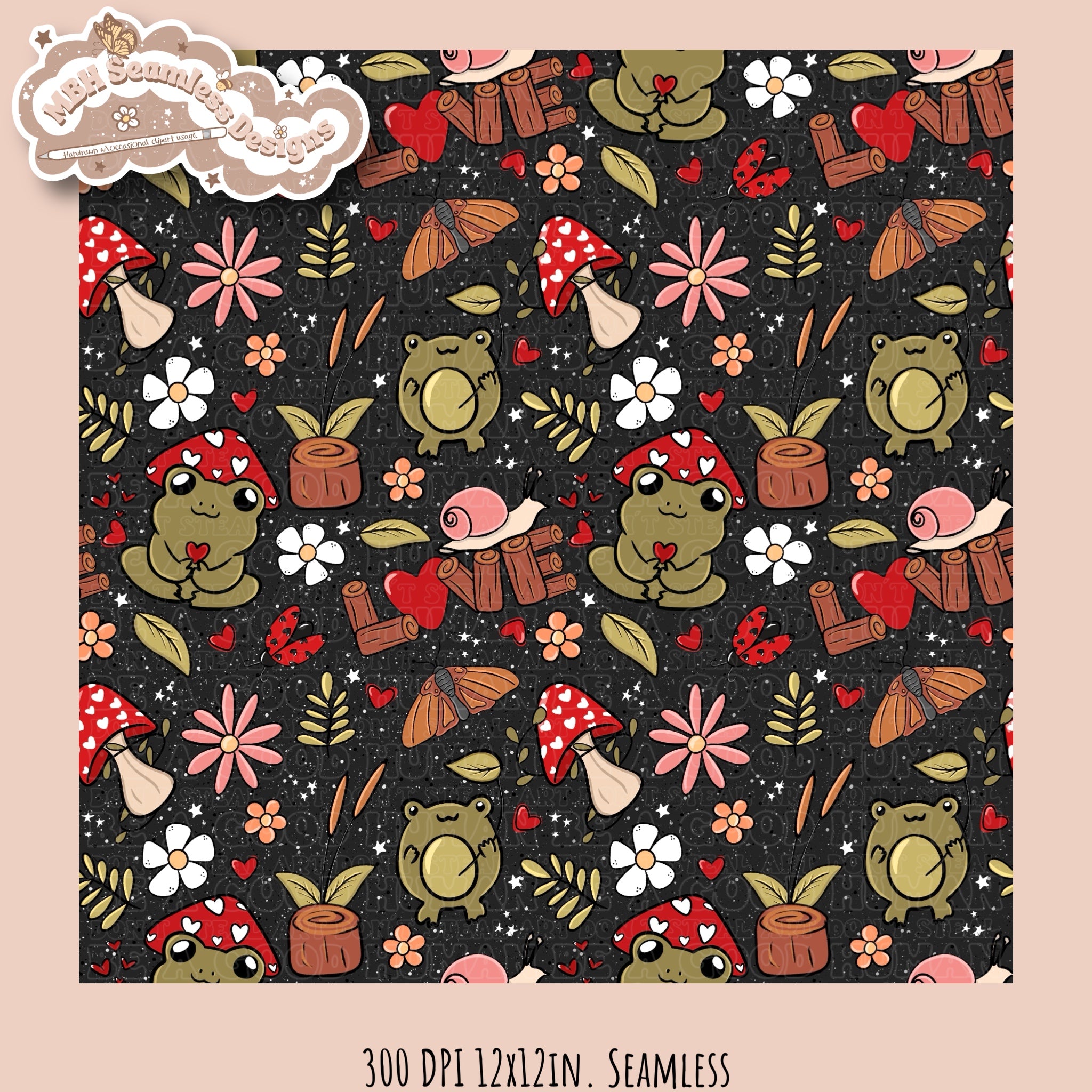 Cottagecore Love Seamless Pattern // PNG • MULTIPLE COLORWAYS – MBH ...
