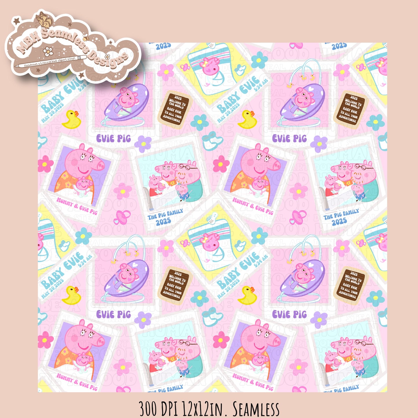 Evie Pig Polaroids Seamless Pattern • Multiple Colorway Options