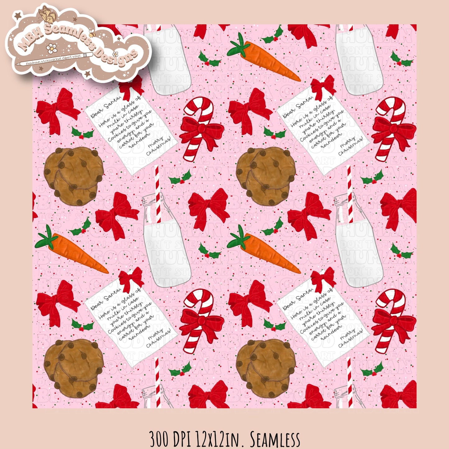 Dear Santa Milk & Cookies Seamless Pattern & PNG MULTIPLE COLORWAYS