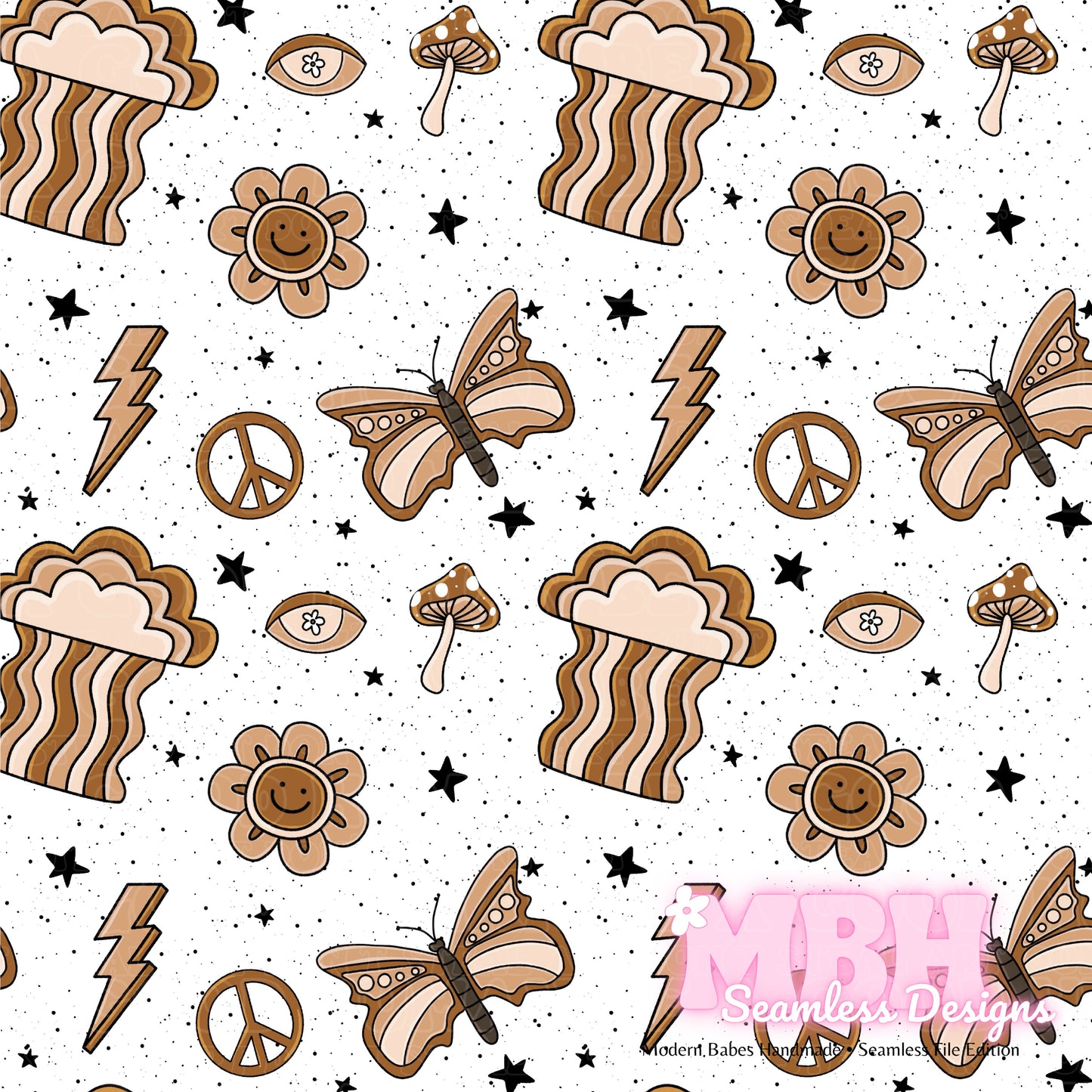 Groovy Neutral Browns Seamless Pattern MULTIPLE COLORWAYS