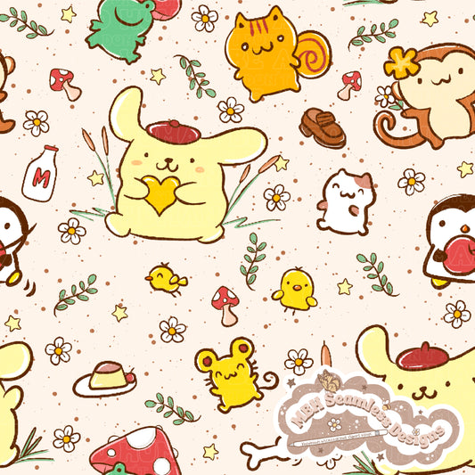 Pompompurin Daisy Shrooms Seamless Pattern & PNG MULTIPLE COLORWAYS