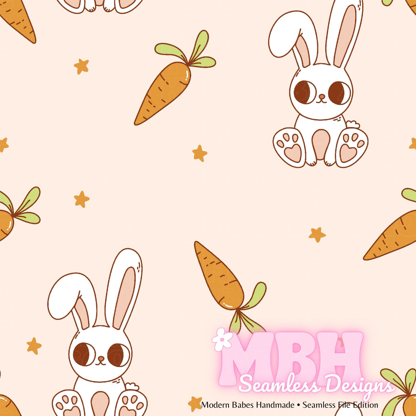 Starry Cute Bunny Carrots Seamless Pattern Multiple Colorways