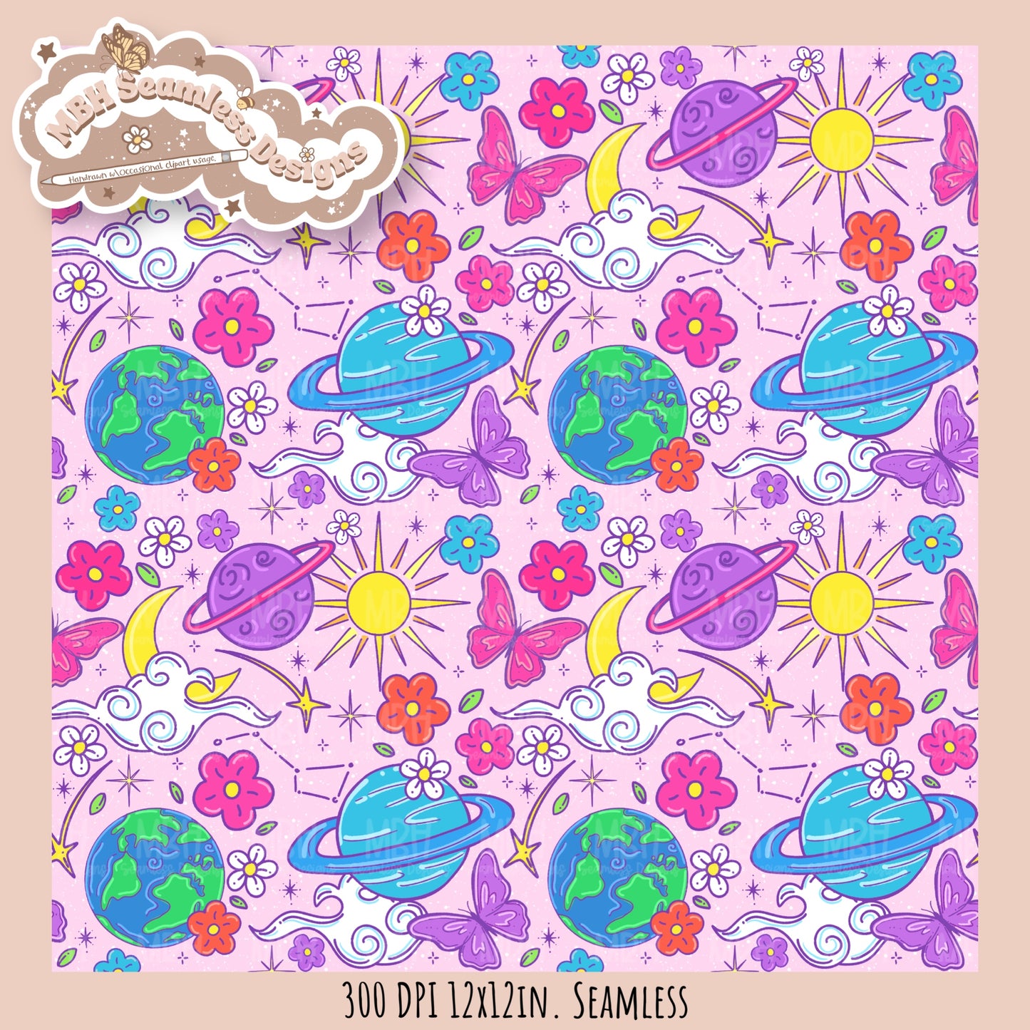 Bright Galaxy Floral Seamless Pattern Multiple Colorways