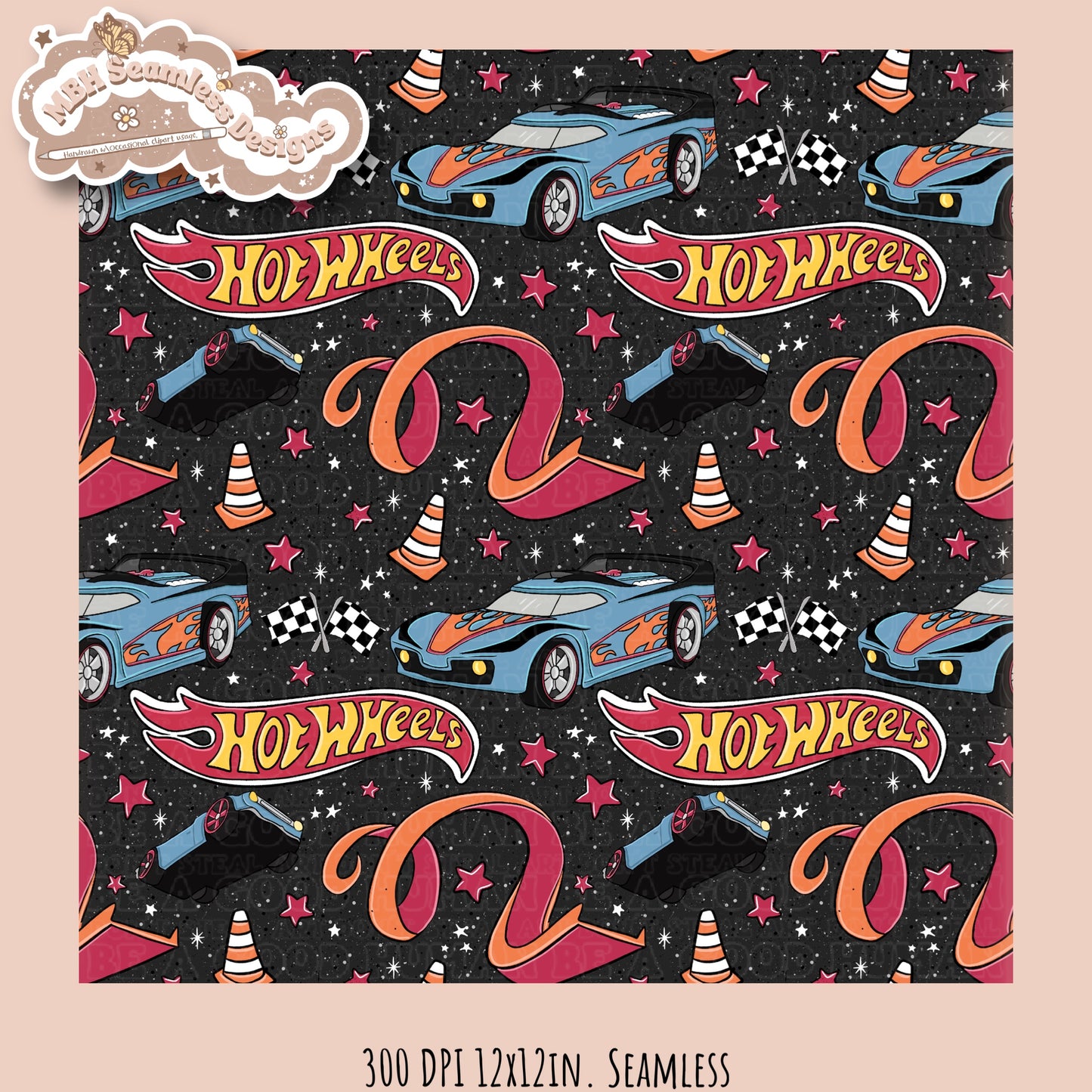 Hot Wheels Seamless Pattern Multiple Colorways