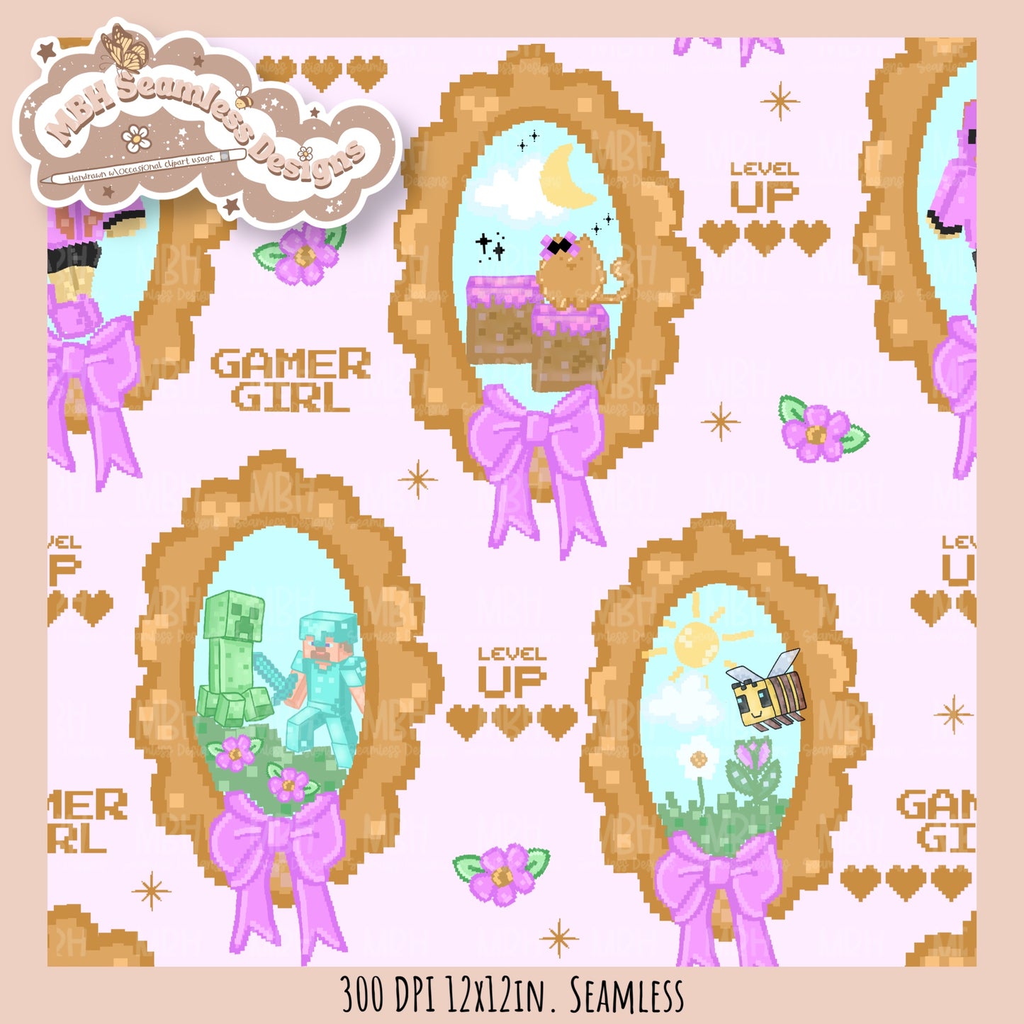 Coquette Minecraft Frames Seamless Pattern MULTIPLE COLORWAYS