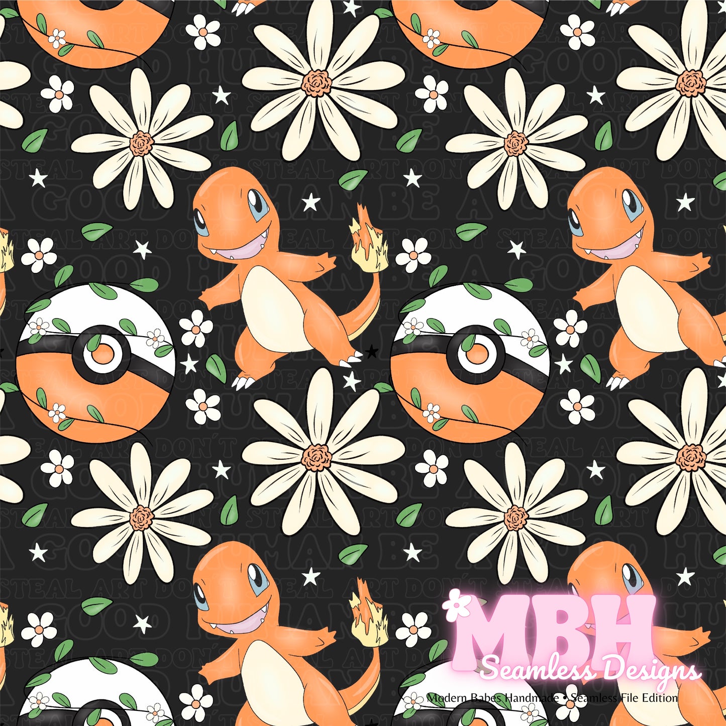 LIMITED Charmander Floral Seamless Pattern