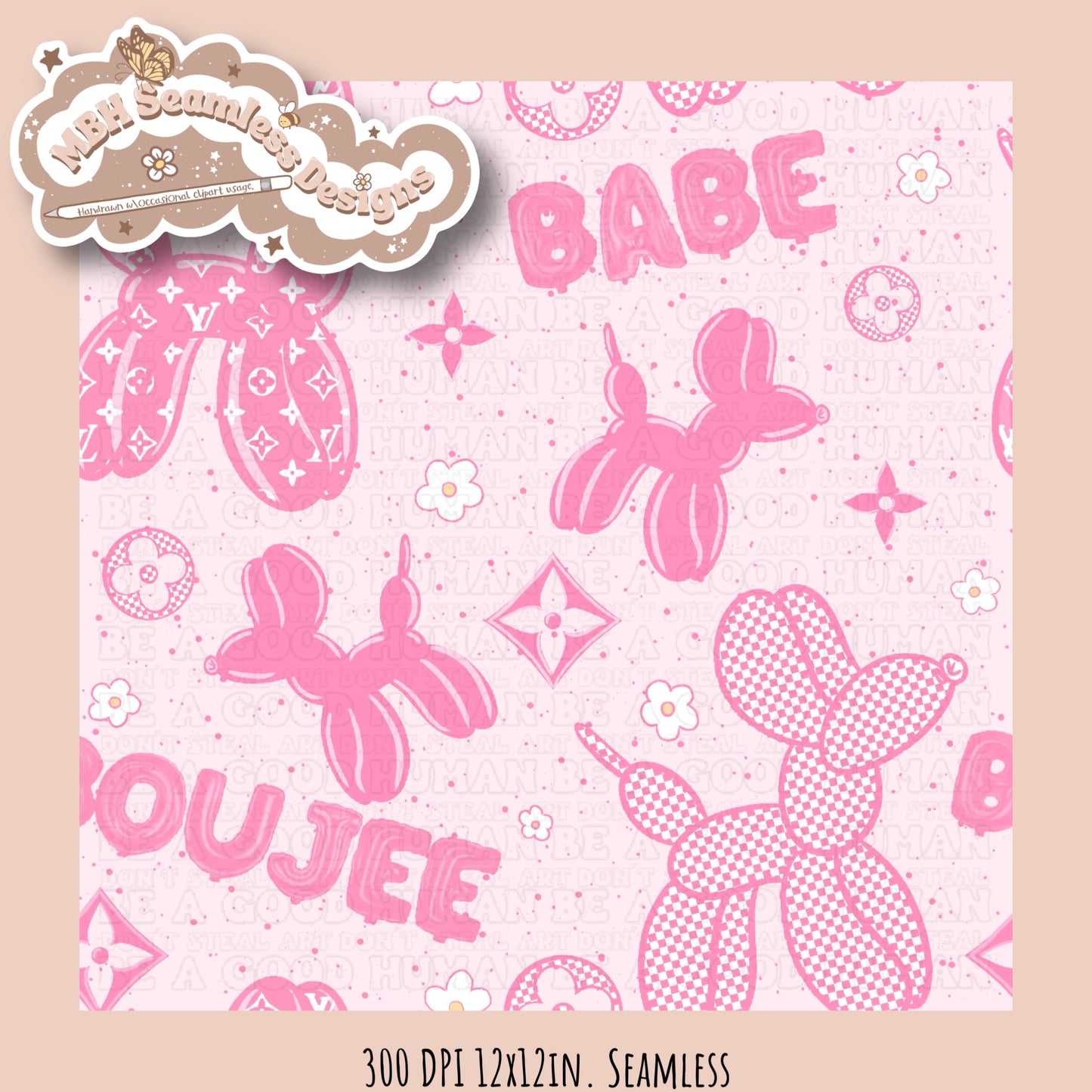 Pink Boujee Dog Balloons Seamless  MULTIPLE COLORWAYS