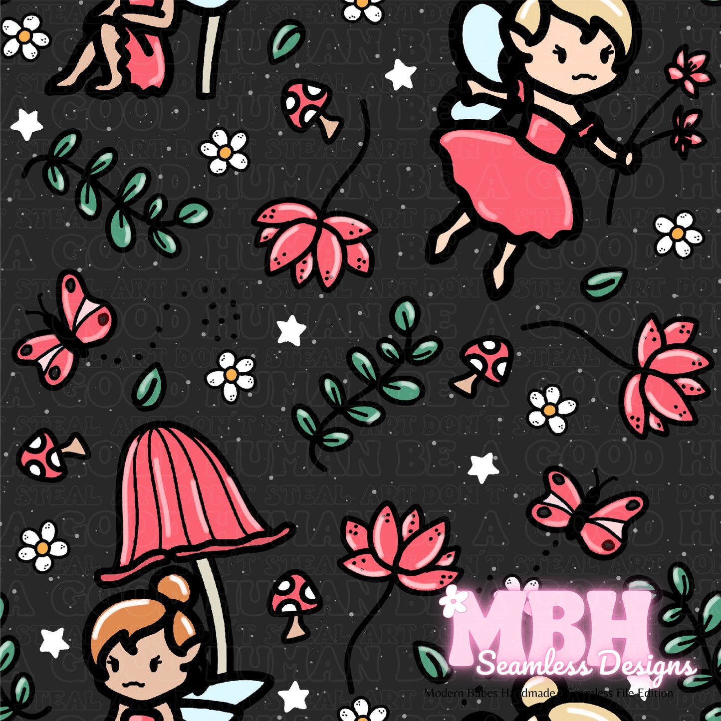 Red Fairies Seamless Pattern ASSORTED COLORS