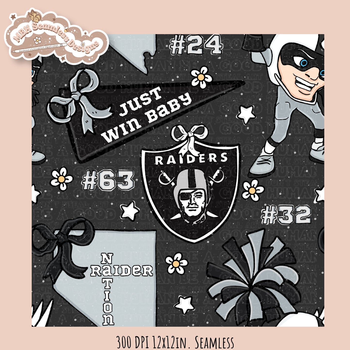Raiders x Daisies Football Seamless Pattern // Assorted Colorways
