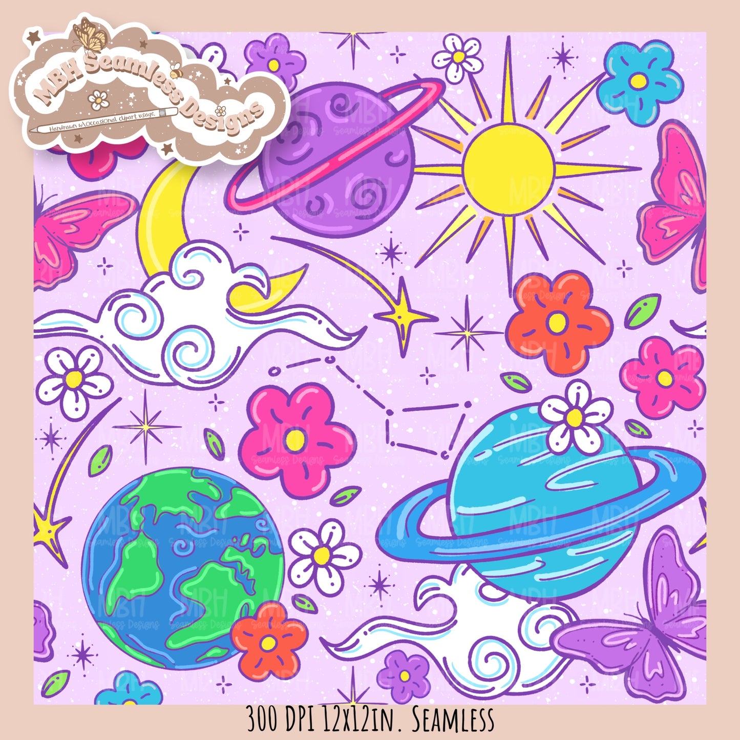 Bright Galaxy Floral Seamless Pattern Multiple Colorways
