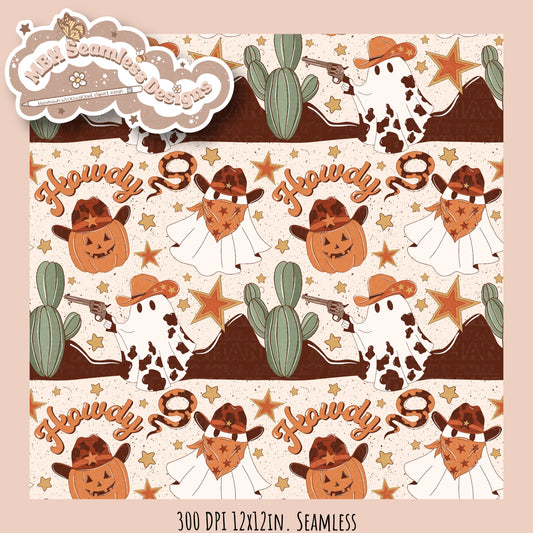 Howdy Western Ghosts Seamless Pattern MULTIPLE COLORWAYS