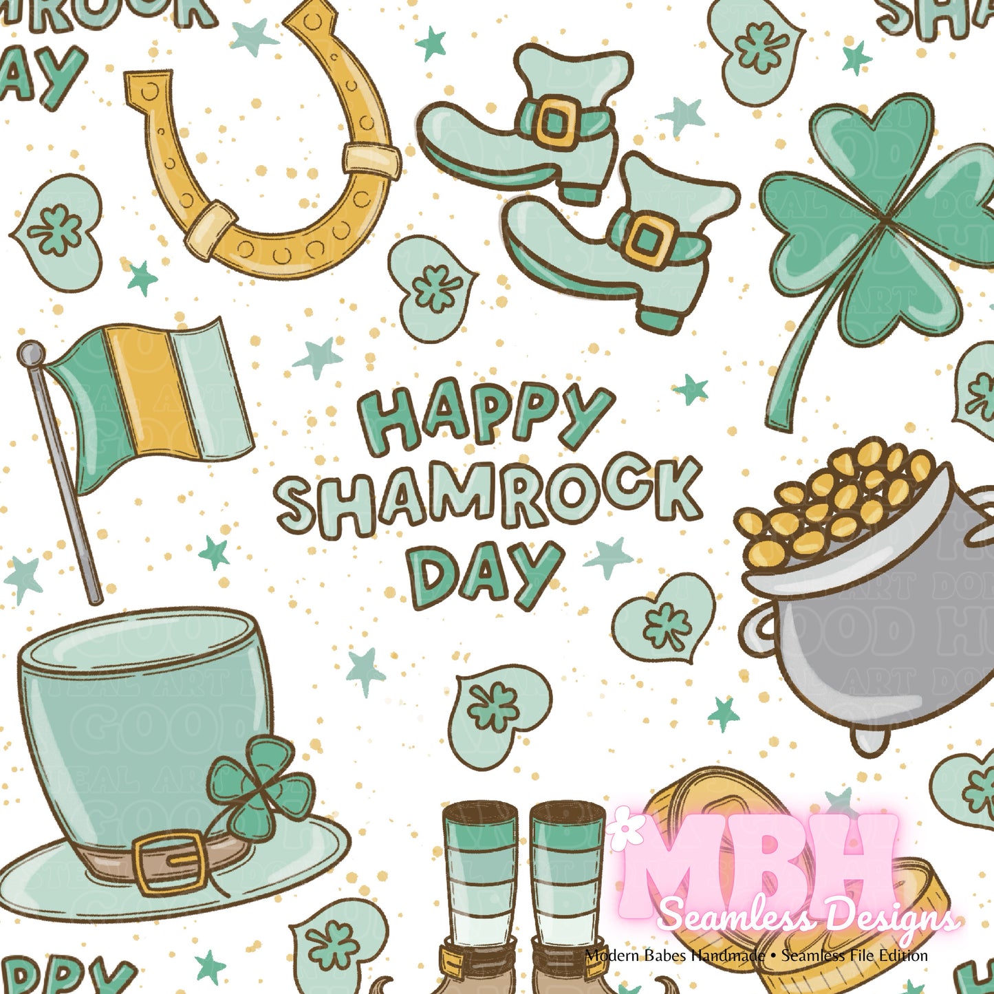 Happy Shamrock Day Assorted Colorways Seamless Pattern