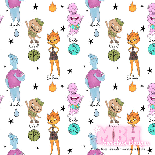 Starry Elemental Names Seamless Pattern