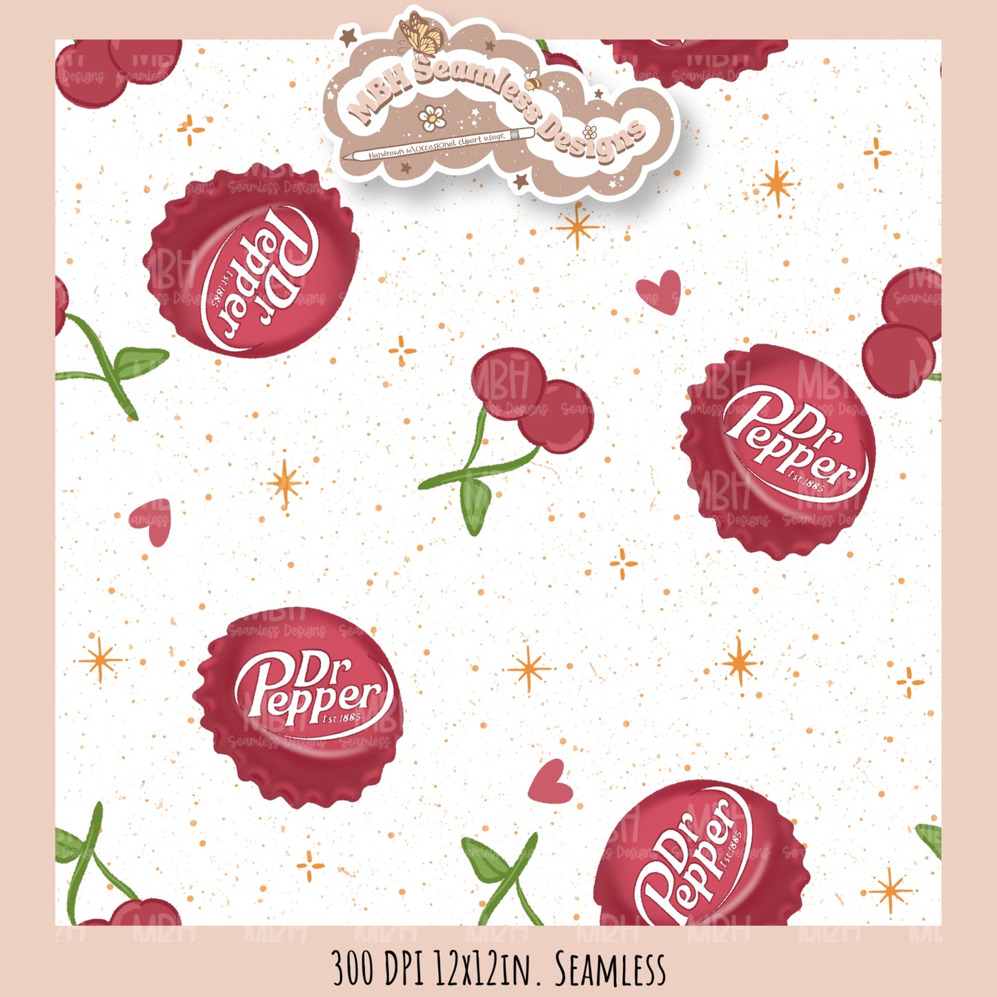 Dr. Pepper Bottle Caps Seamless Pattern // Multiple Colorway Options