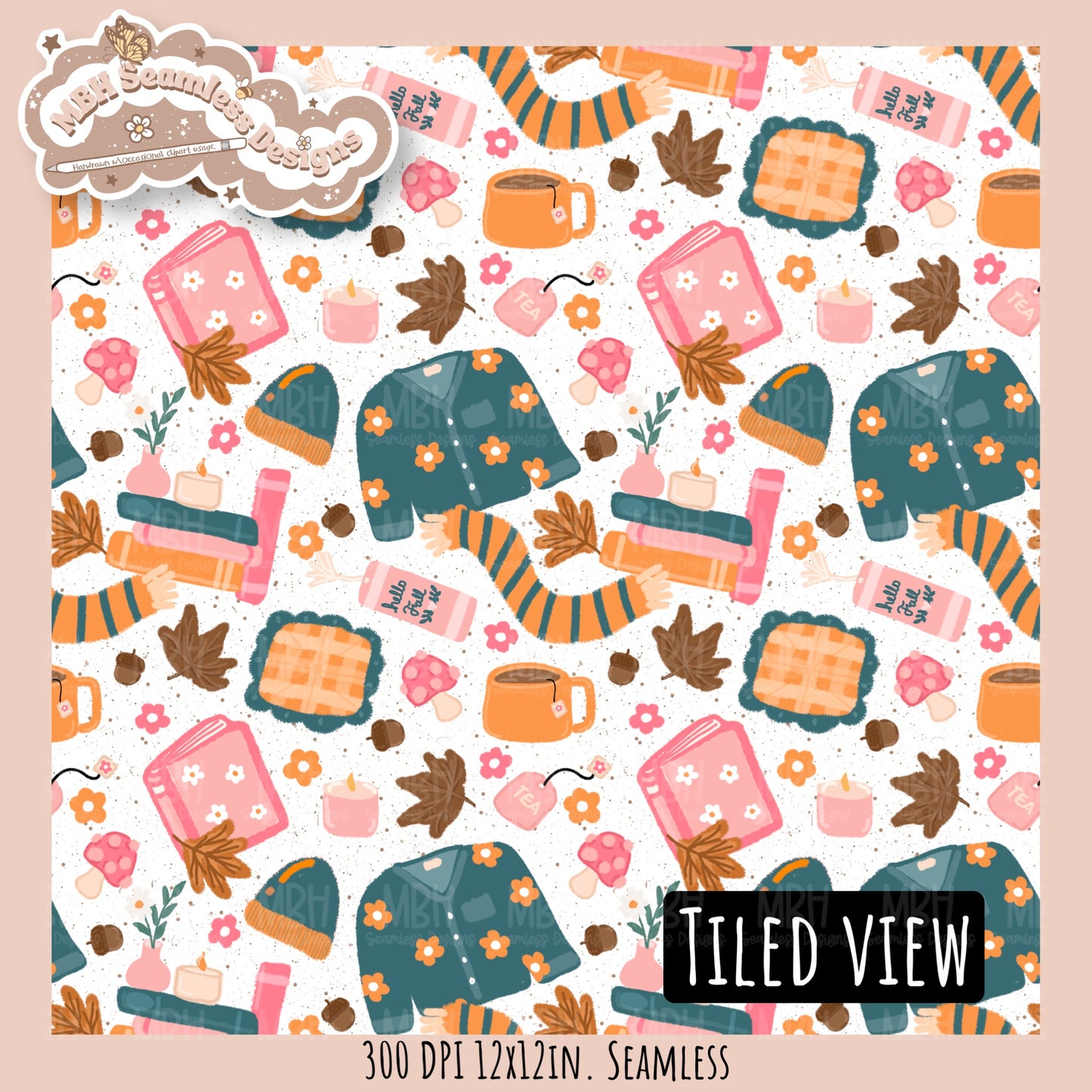 Cozy Fall Seamless Pattern•PNG•Multiple Colorways