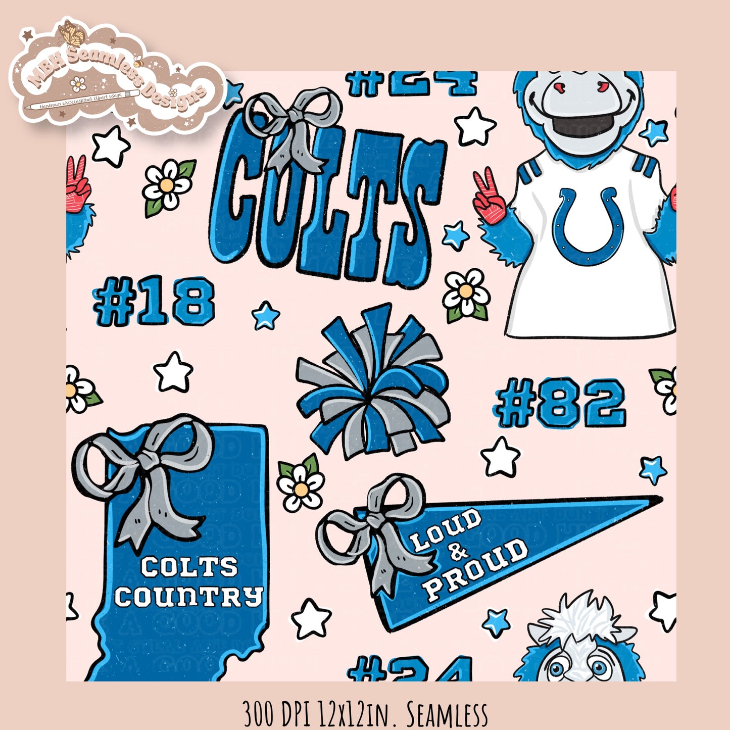 Colts x Daisies Football Seamless Pattern // Assorted Colorways