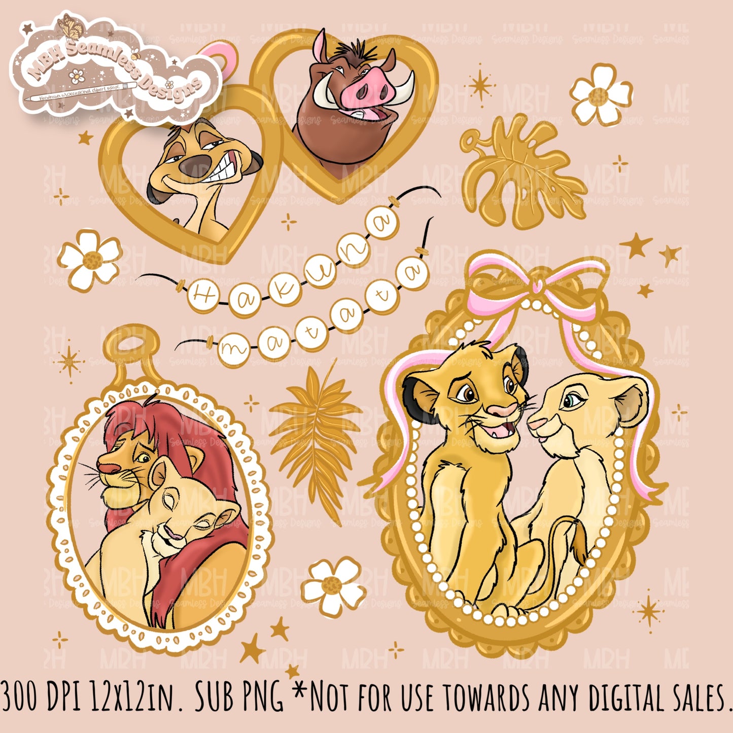 Lion King Frames Seamless Pattern // PNG // Multiple Colorway Options