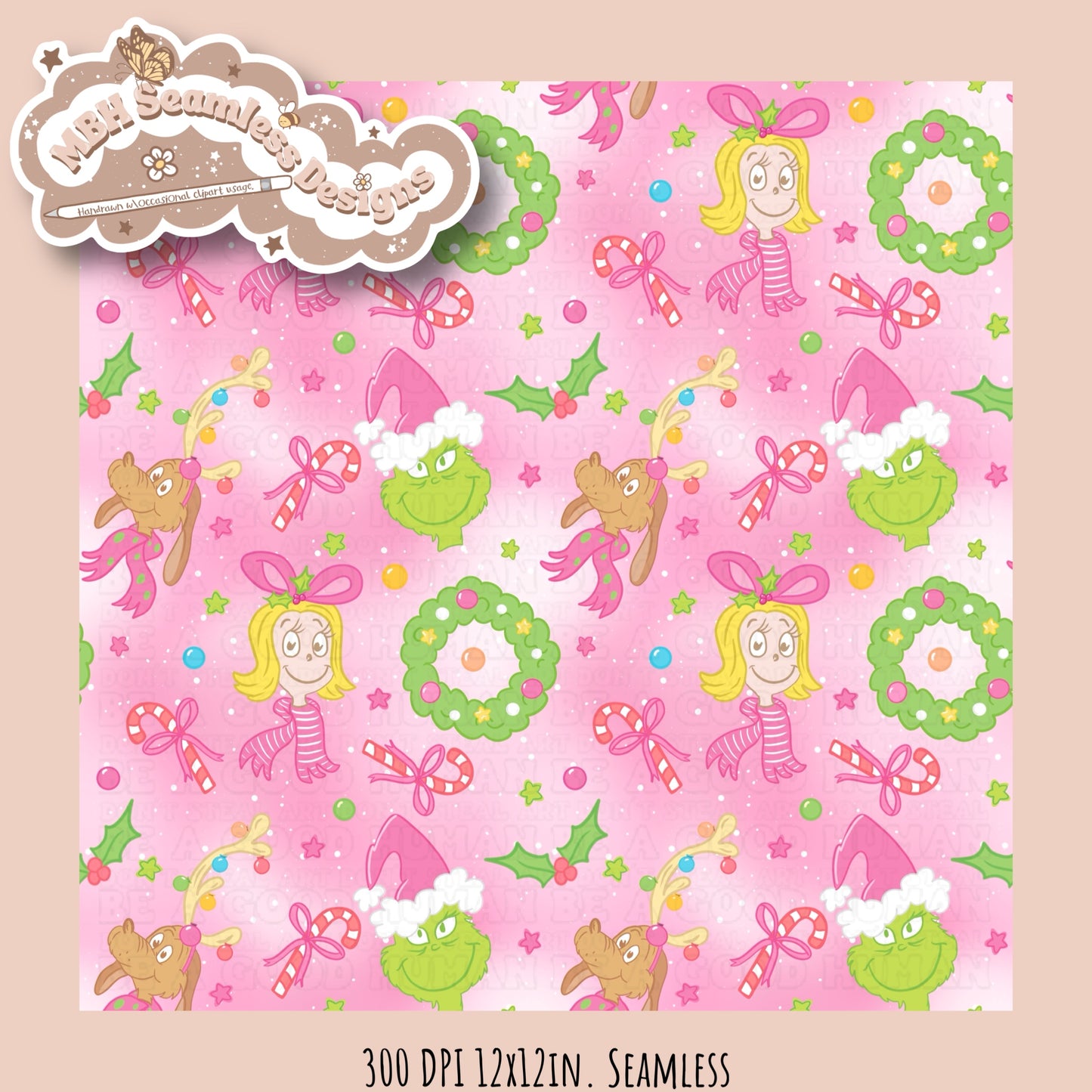 Pink Grumpy Guy Seamless Pattern MULTIPLE COLORWAYS