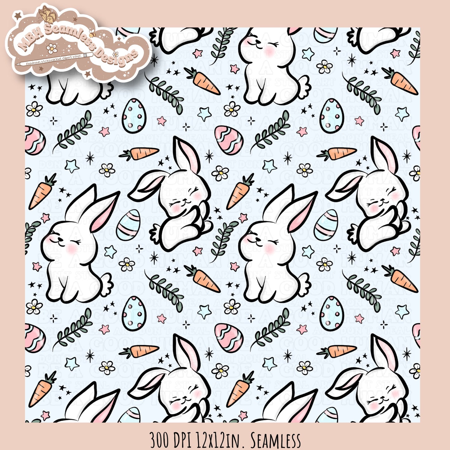 Kawaii Easter Bunnies Seamless Pattern MULTIPLE COLORWAYS