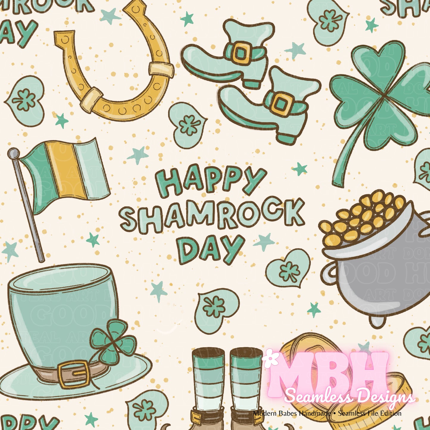 Happy Shamrock Day Assorted Colorways Seamless Pattern