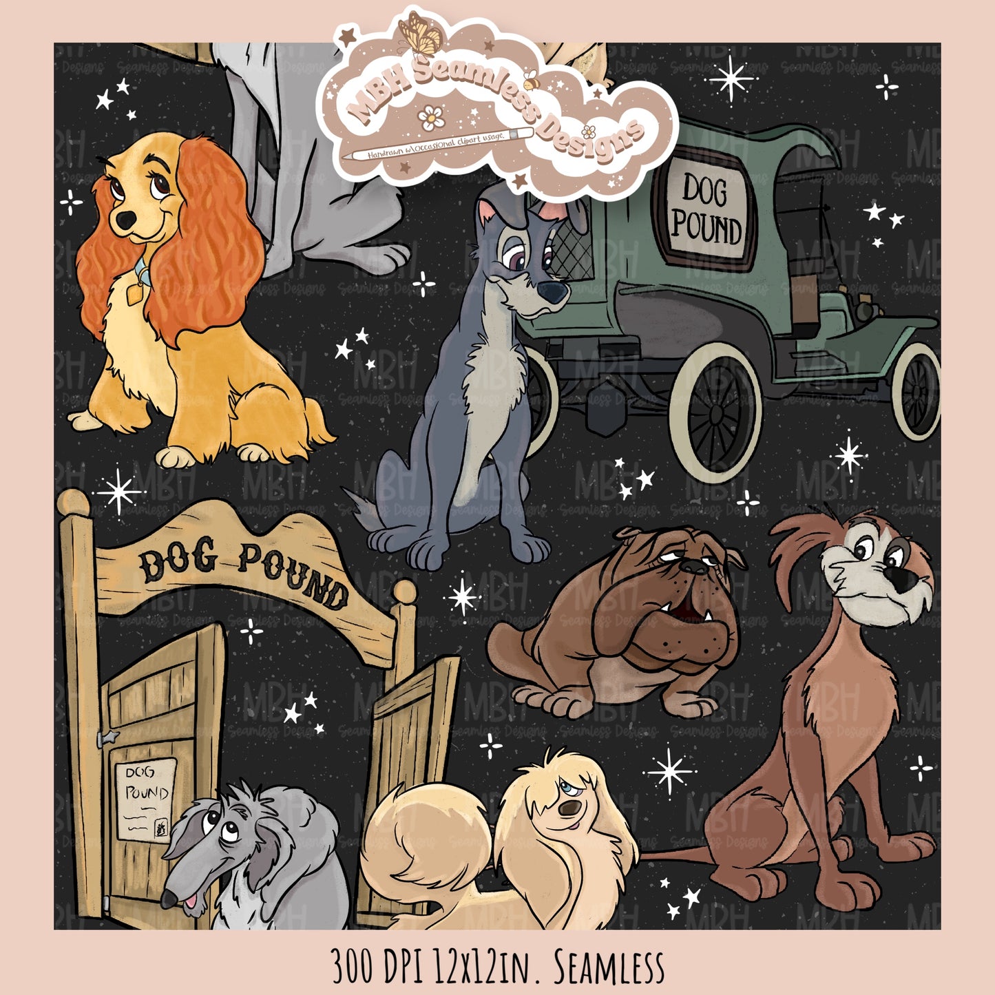 L&T Dog Pound Seamless Pattern // PNG // Multiple Colorway Options