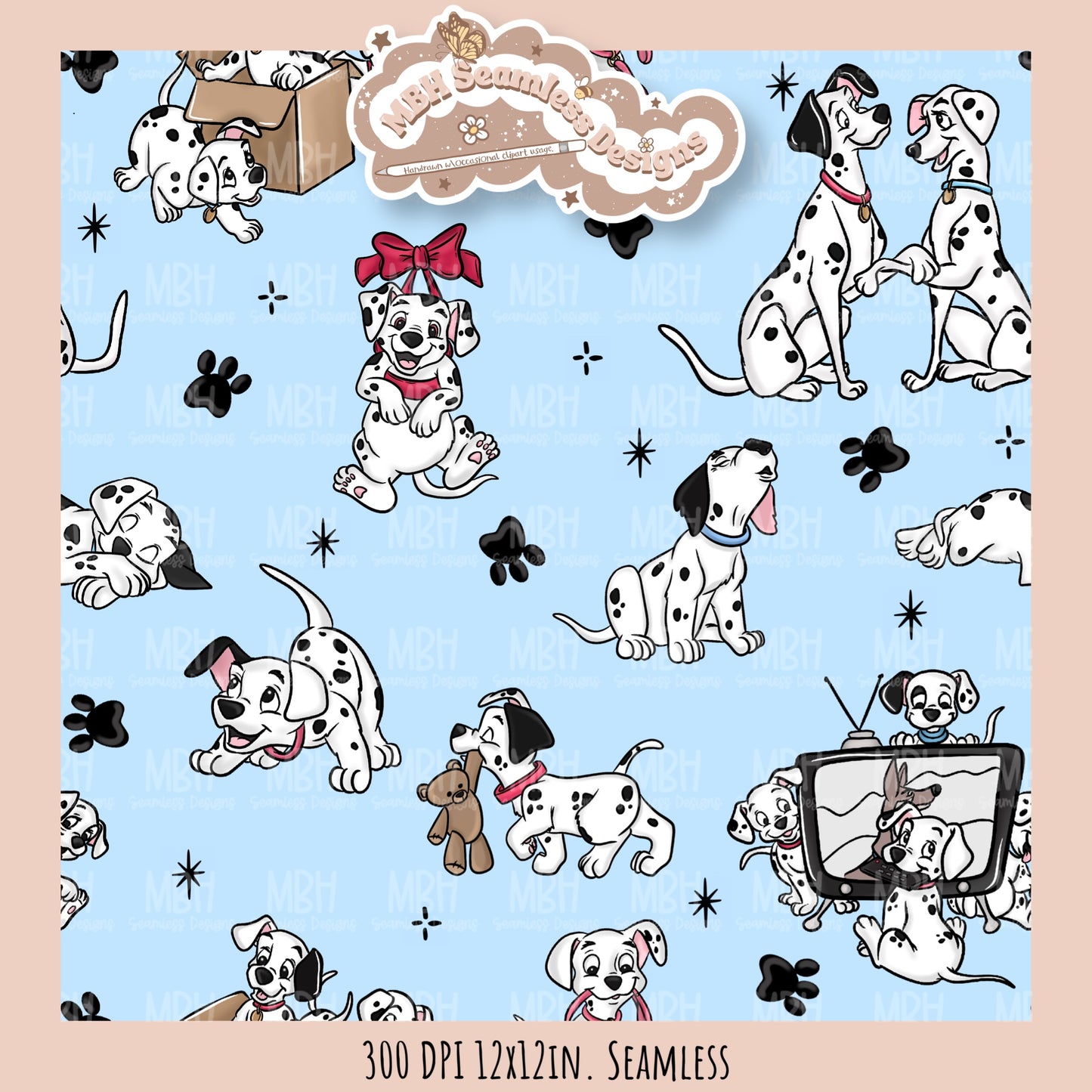 Starry Dalmatians Seamless Pattern // Multiple Colorway Options
