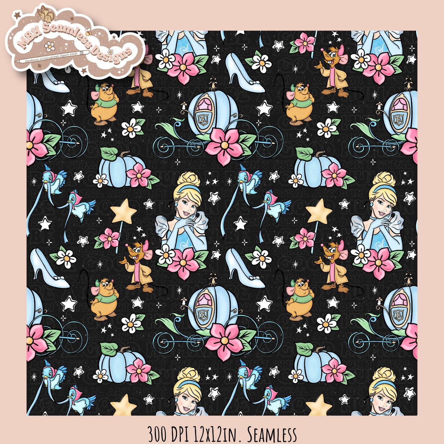 Starry Cinderella Seamless Pattern & PNG