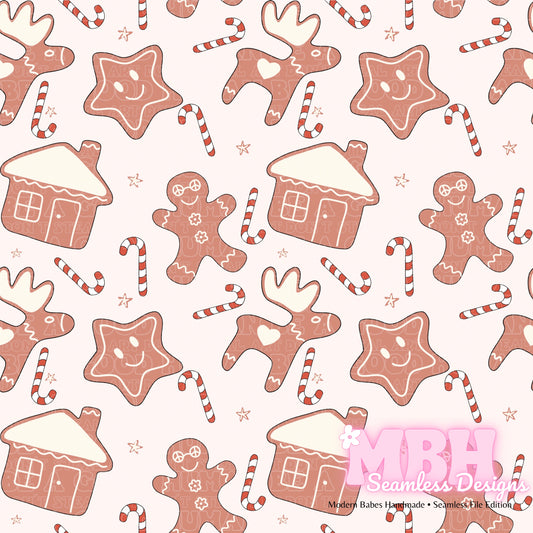 Gingerbread Cookies & Candycanes Seamless Pattern