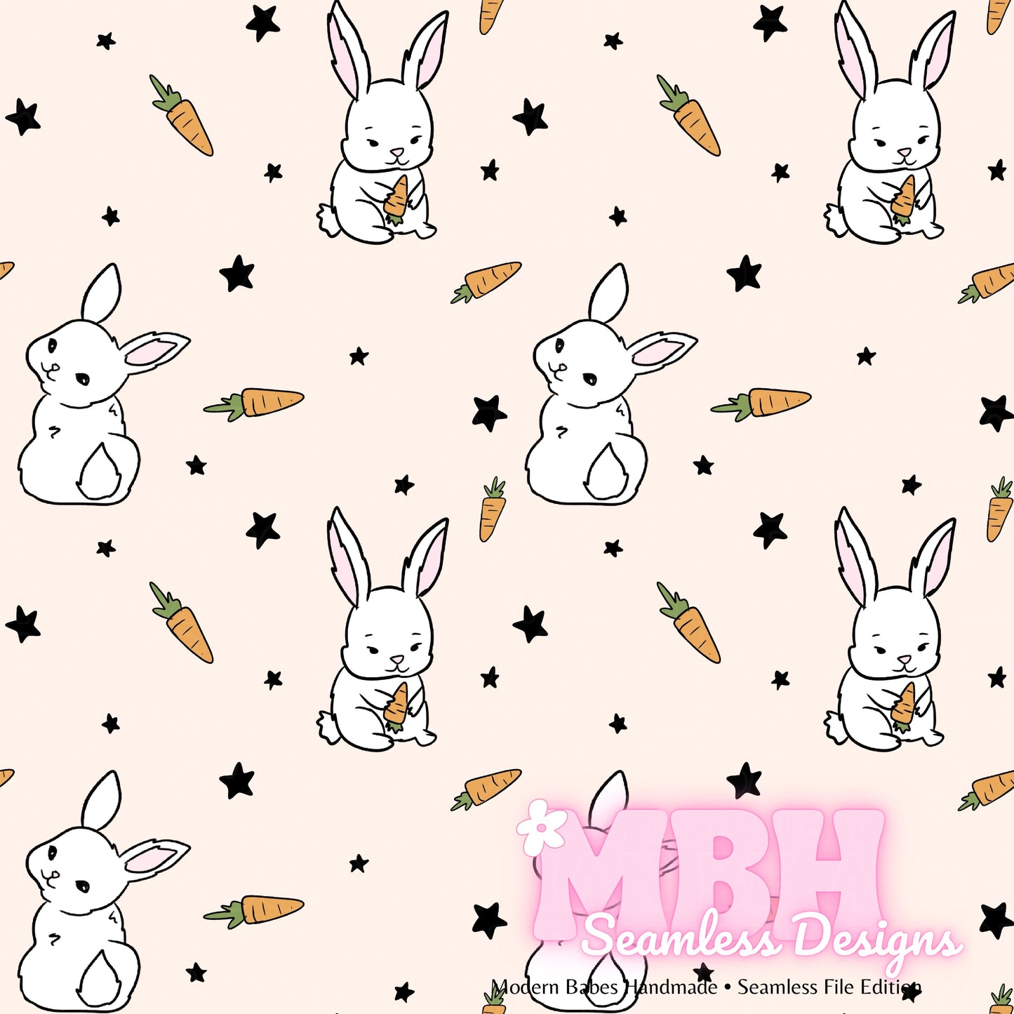 Starry Rabbit Seamless Pattern Multiple Colorways