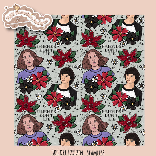 Stranger Things x Tattoo Floral Seamless Pattern // PNG //Multiple Colorways