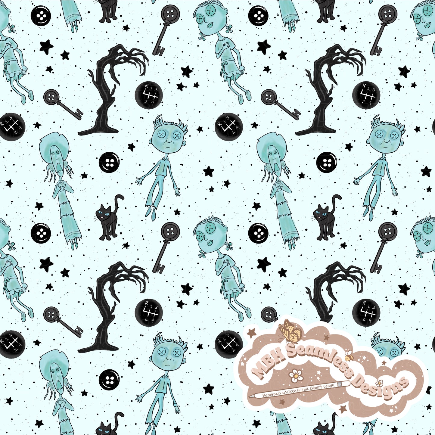 Button Eye Ghosts Seamless Pattern MULTIPLE COLORWAYS