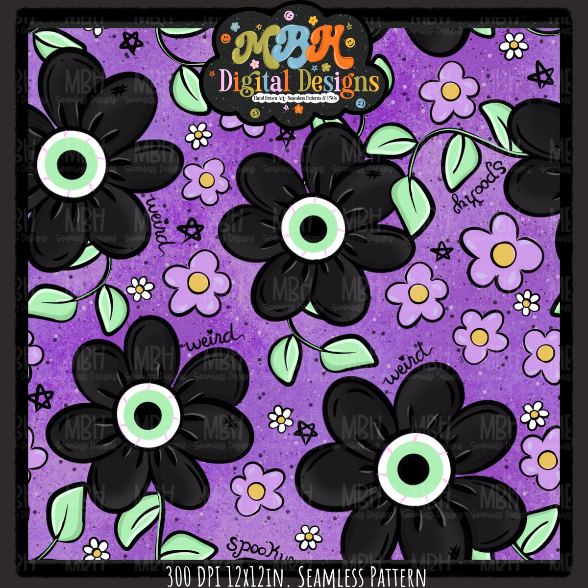 Spooky Weird Flowers Seamless Pattern // PNG // MULTIPLE COLORWAYS