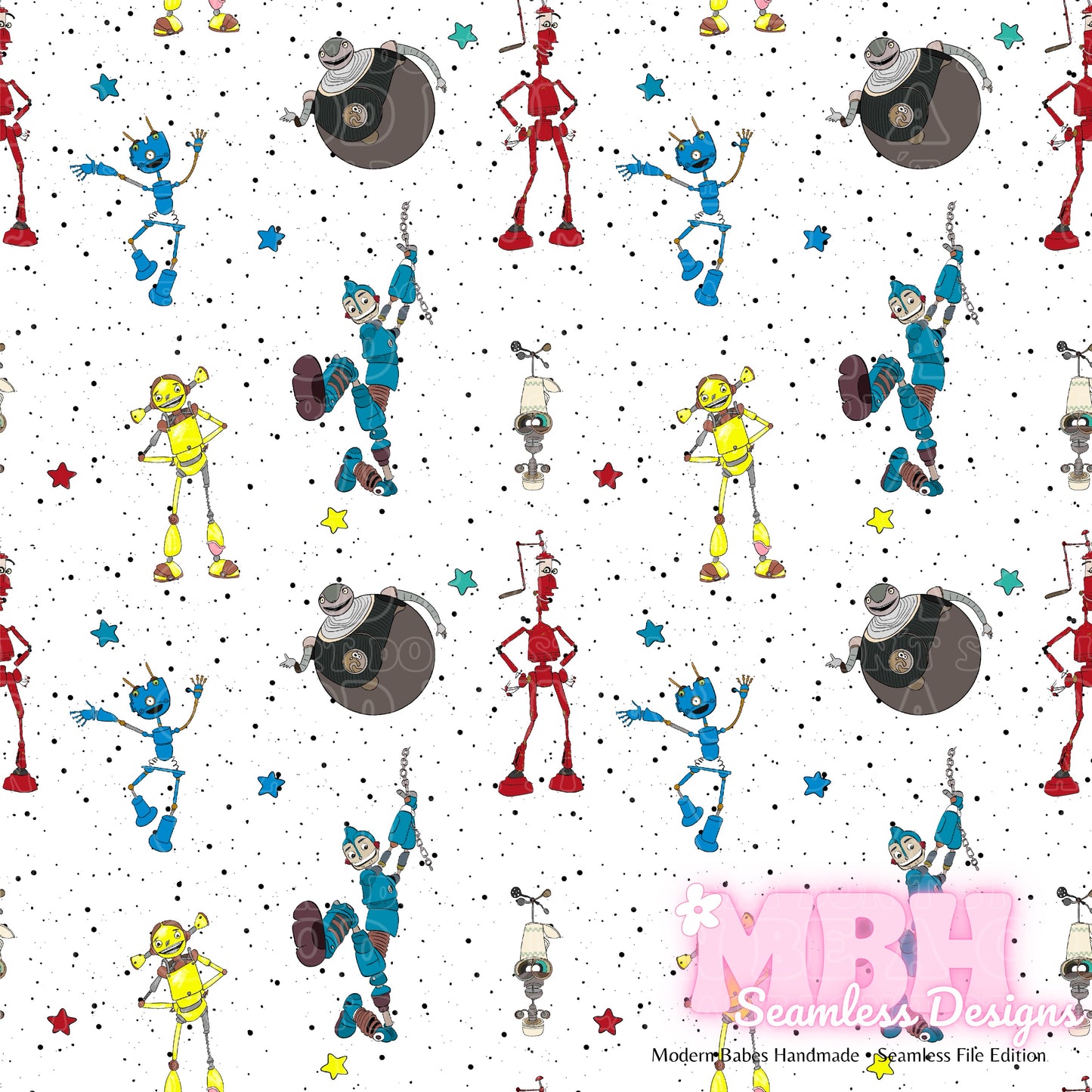 Robots Starry Spex ASSORTED COLORWAYS Seamless Pattern