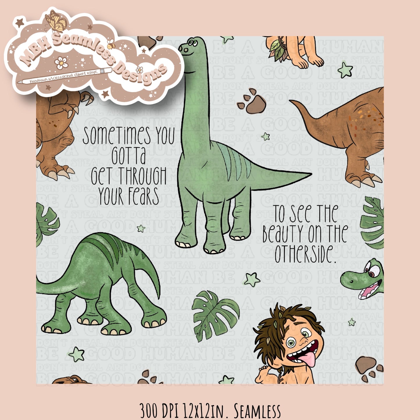 Good Dinosaur Seamless Pattern & PNG MULTIPLE COLORWAYS