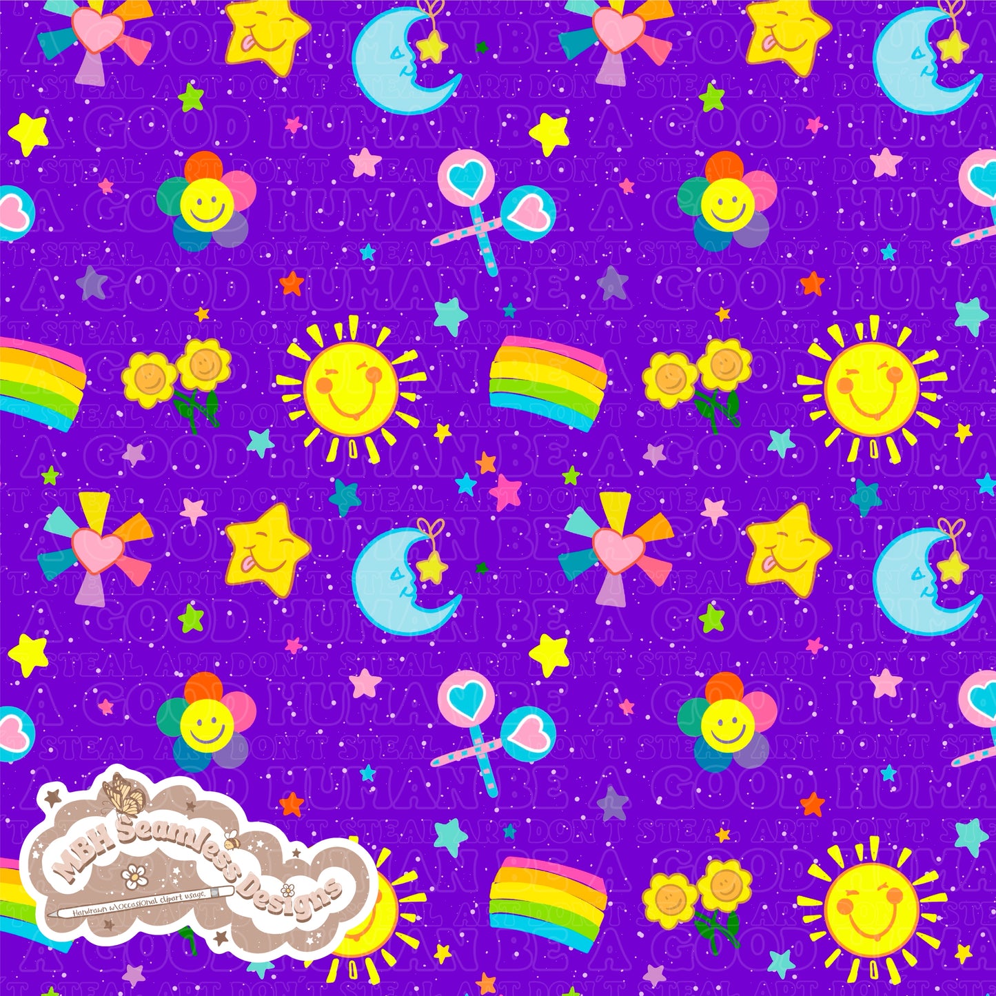 Care Bear Charms Seamless Pattern MULTIPLE COLORWAYS