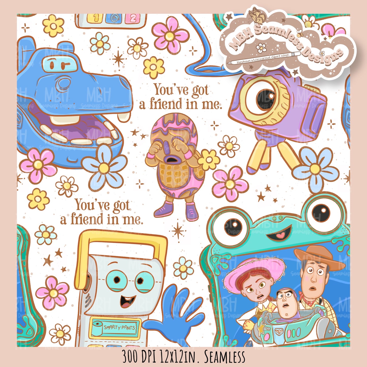 Boho Toys5 Seamless Pattern // SUB PNG // Multiple Colorway Options