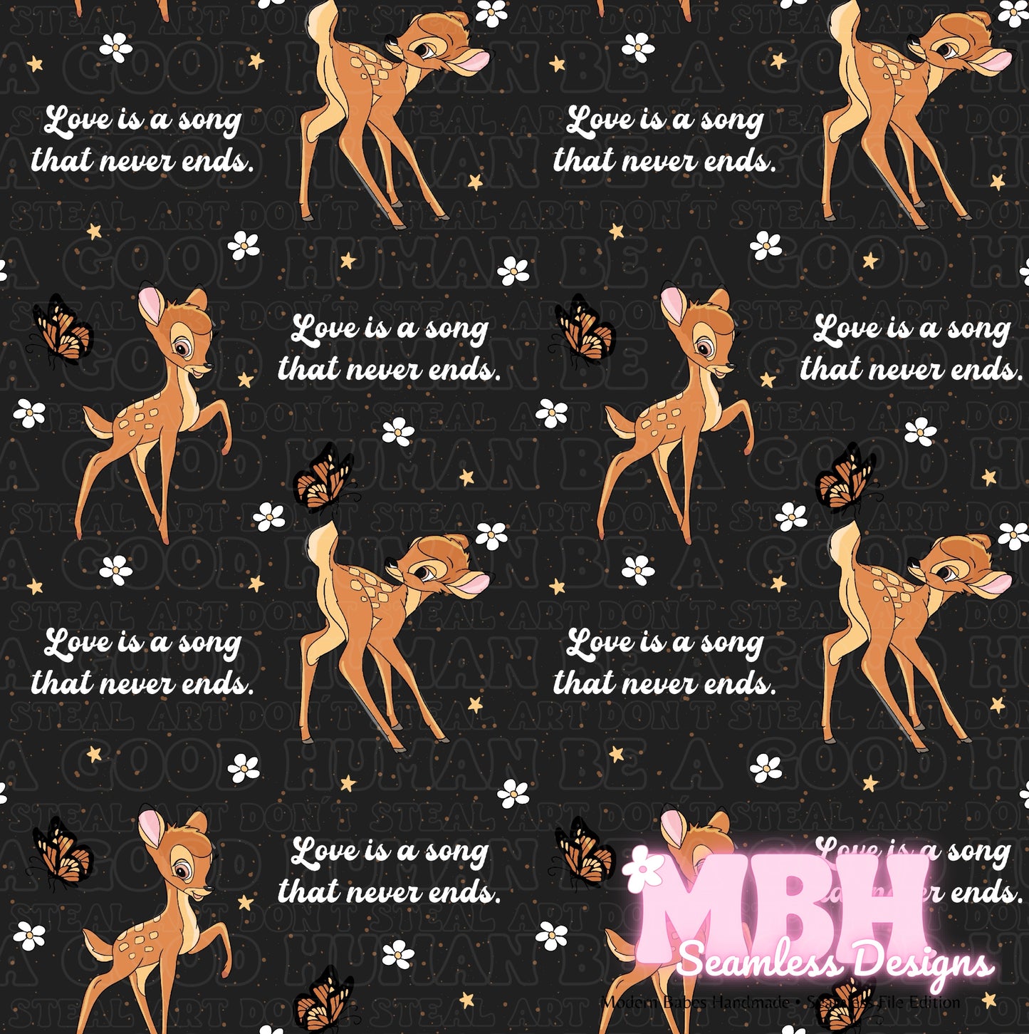 Bambi Quote Seamless Pattern Assorted Colorways