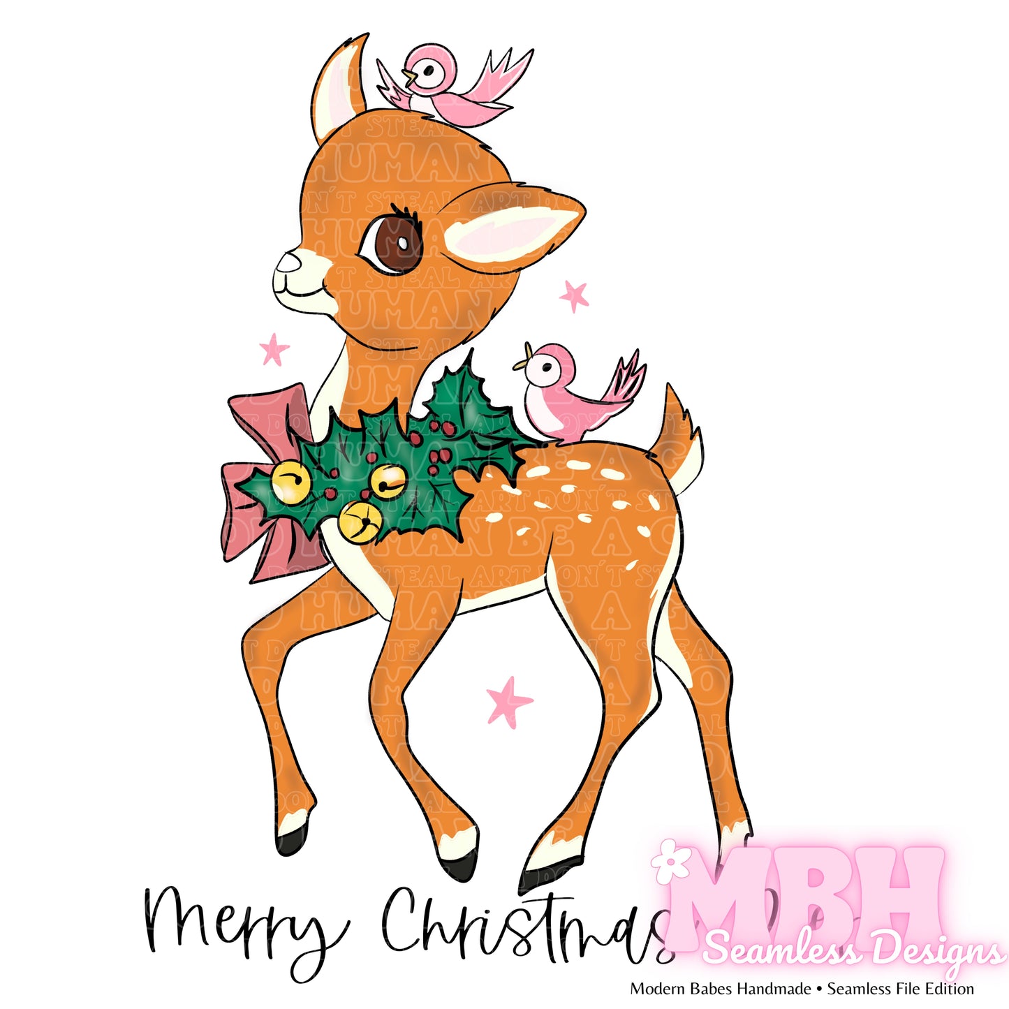 Vintage Reindeer Pink Seamless Pattern