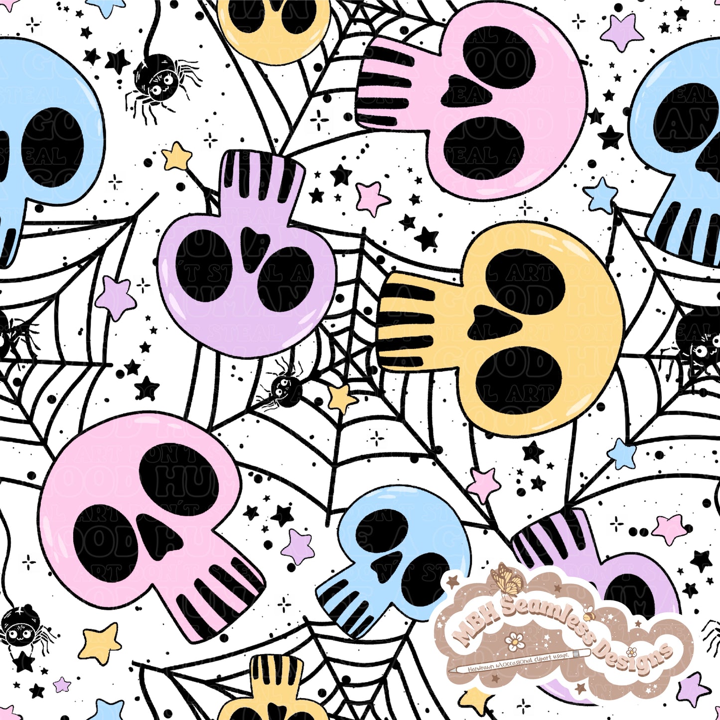 Pastel Spiderweb Skulls Seamless Pattern & COORDS MULTIPLE  COLORWAYS