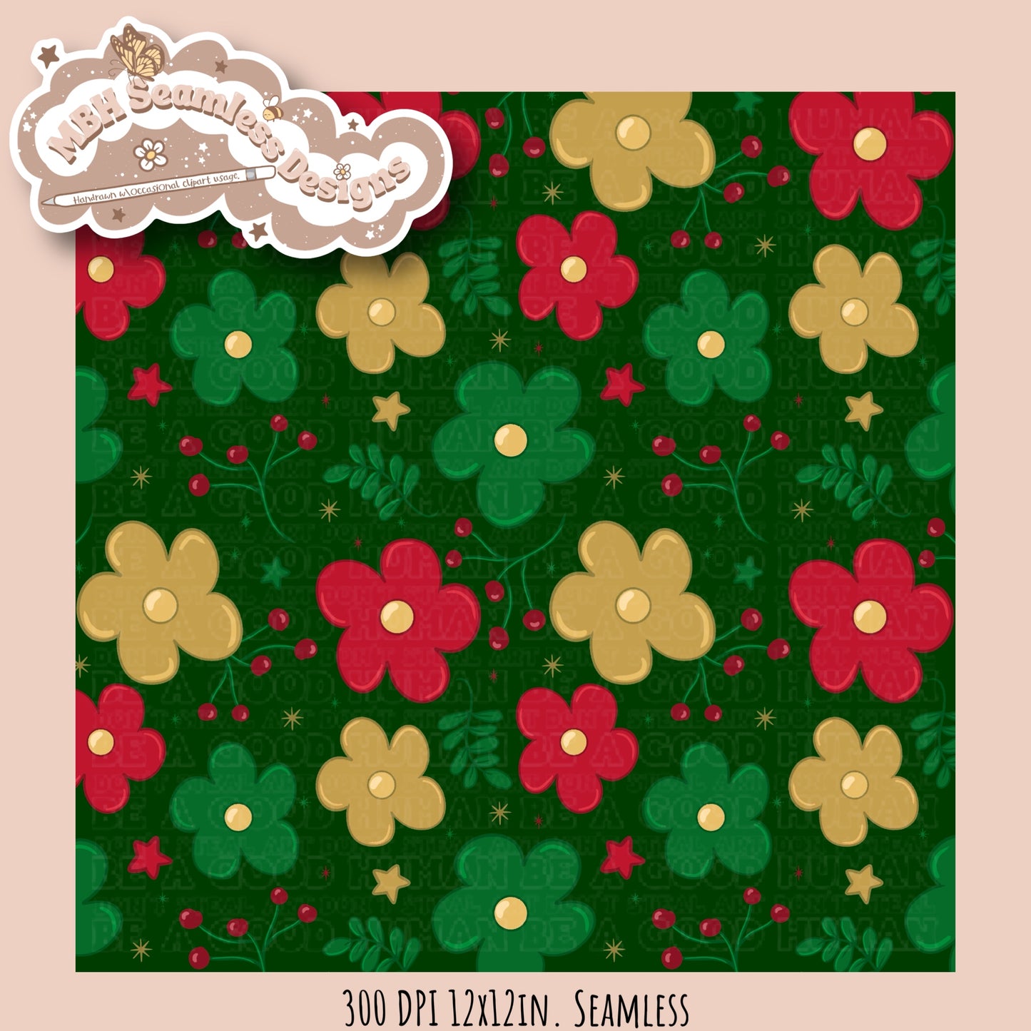 Winter Holiday Floral Seamless MULTIPLE COLORWAYS