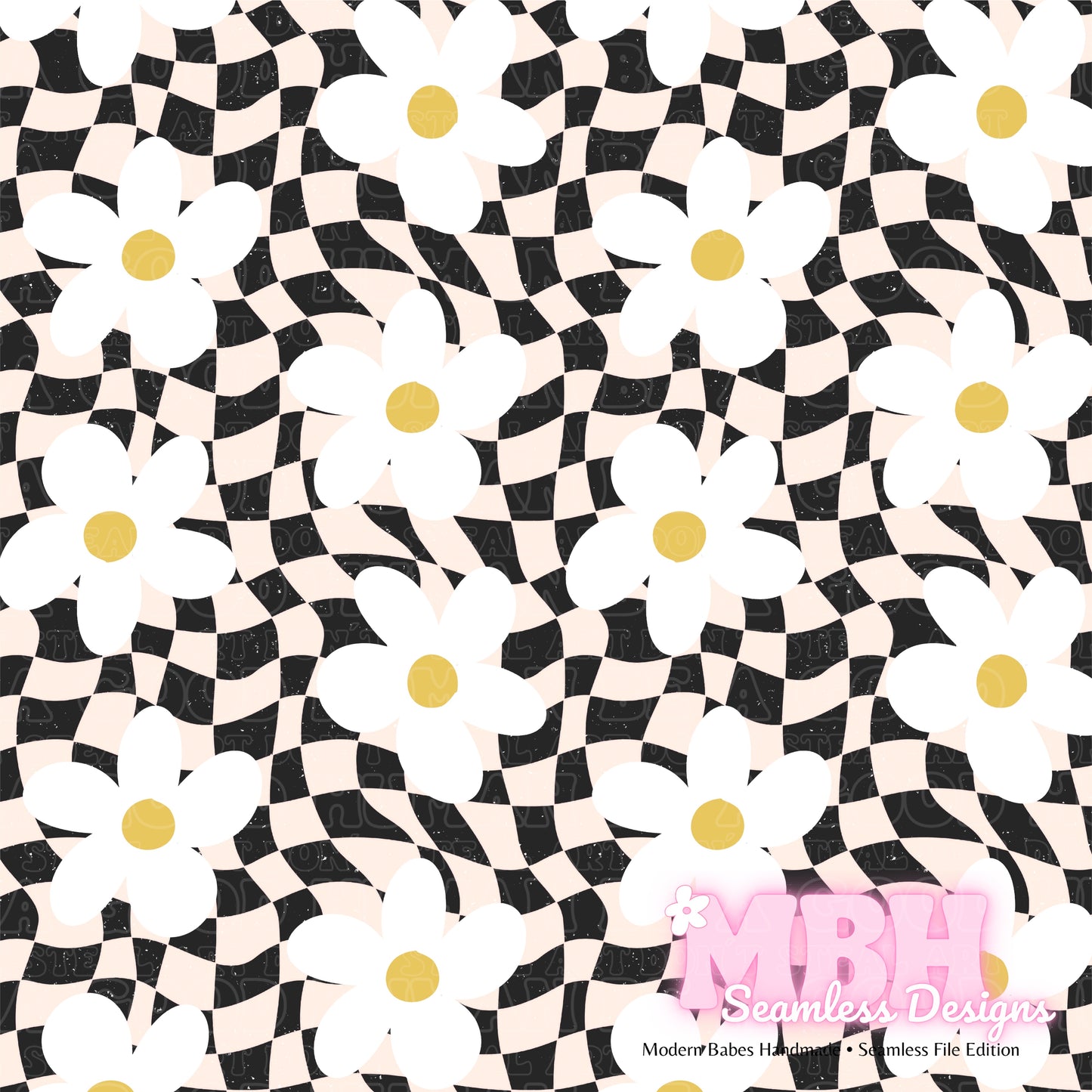 Wavy Checkered Floral Seamless Pattern