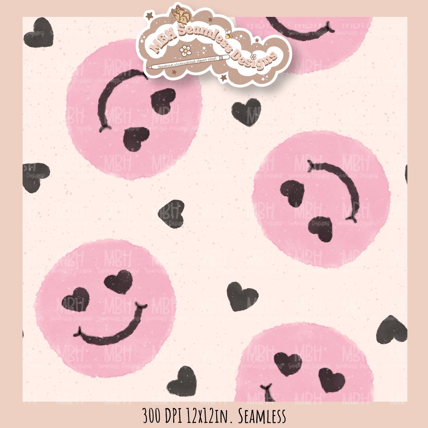 Heart Smilies Seamless Pattern MULTIPLE COLORWAYS