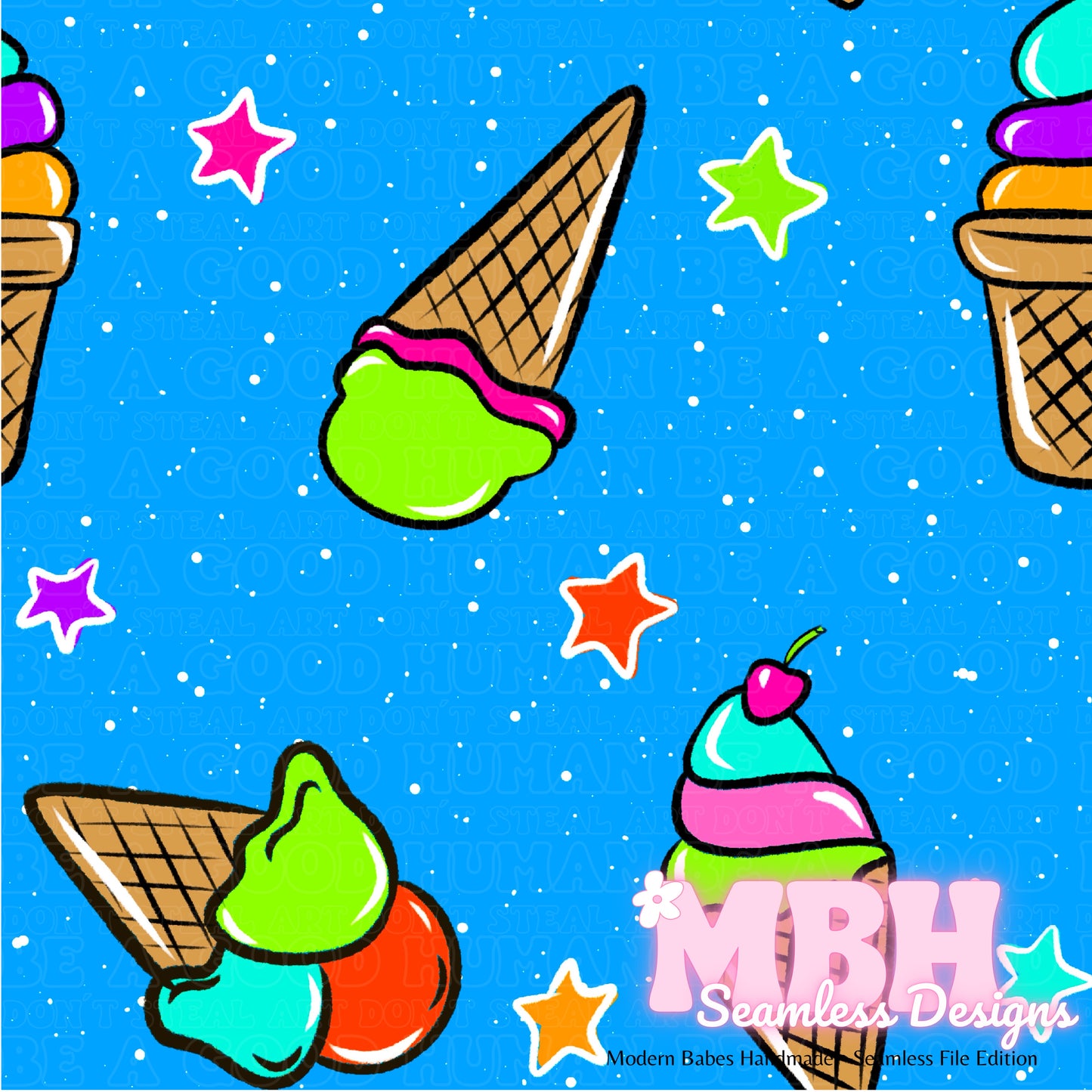 Neon Ice Cream Cones SAFE SWIM Seamless Pattern & PNG MULTIPLE COLORWAYS