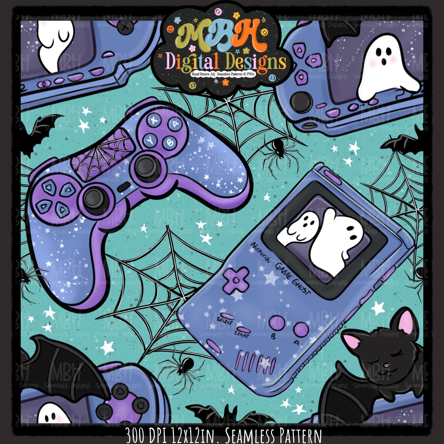 Web Spooky Gamer Seamless Pattern//MULTIPLE COLORWAYS