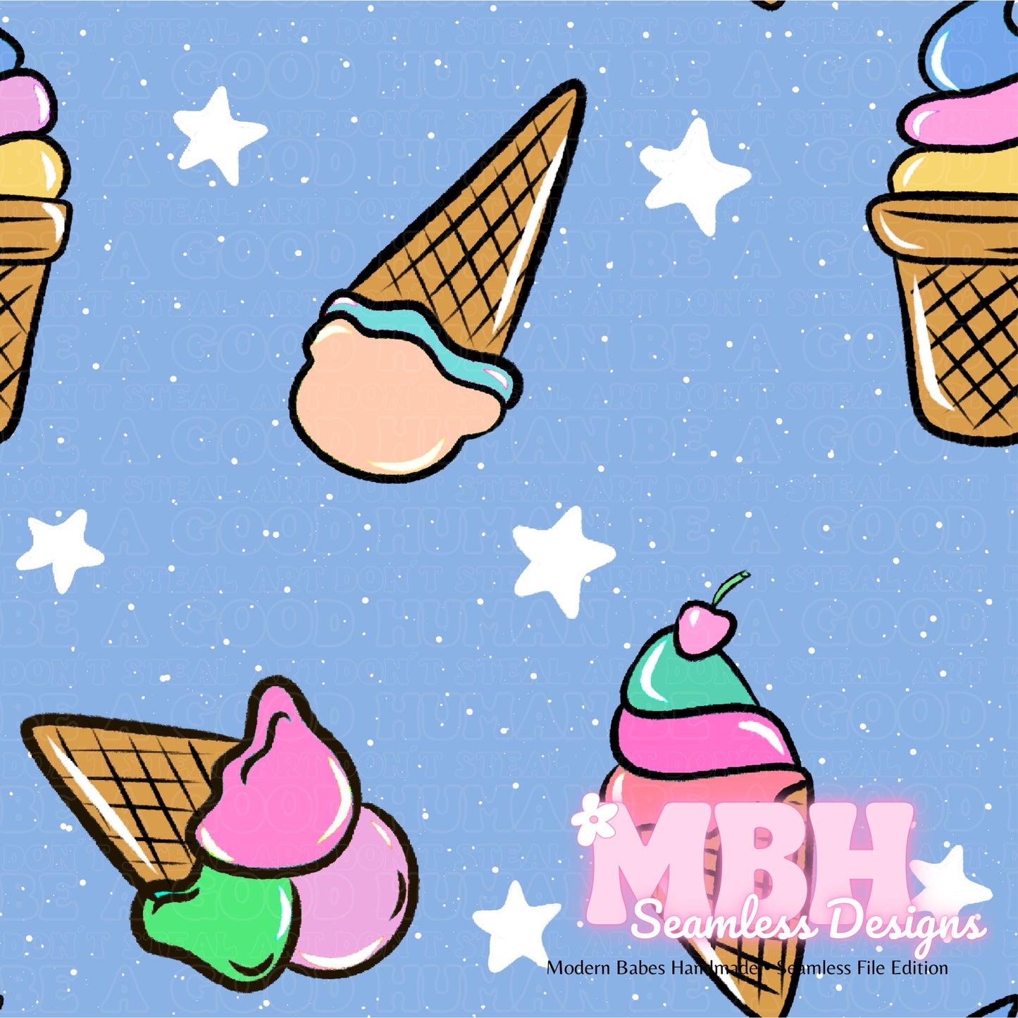 Ice Cream Cones Seamless Pattern MULTIPLE COLORWAYS