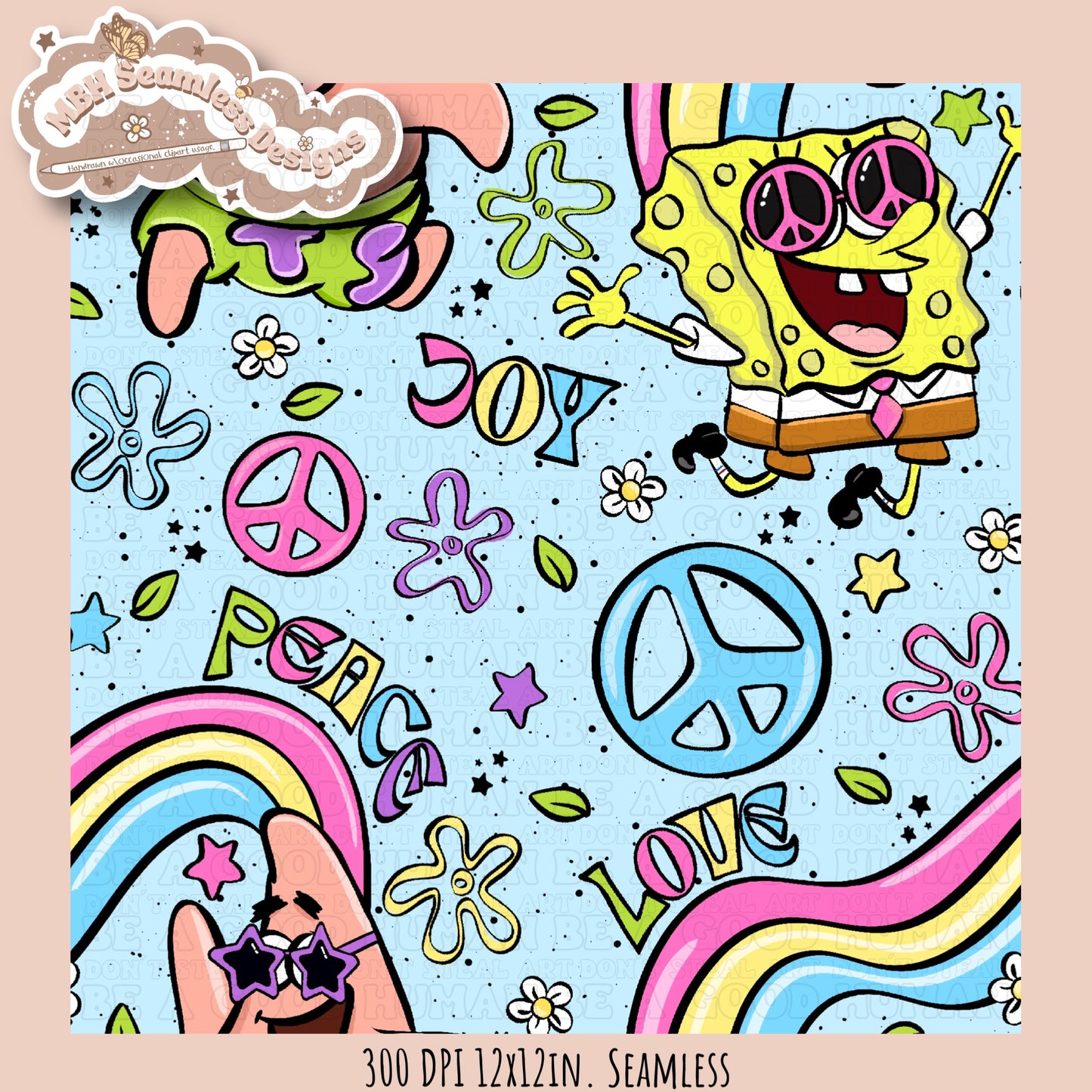 Groovy SquarePants Seamless Pattern MULTIPLE COLORWAYS