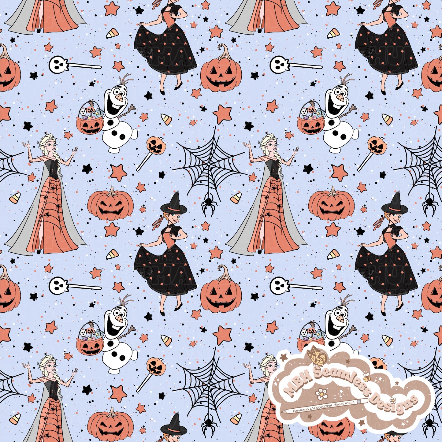 Frozen Halloween Seamless Pattern & PNG MULTIPLE COLORWAYS