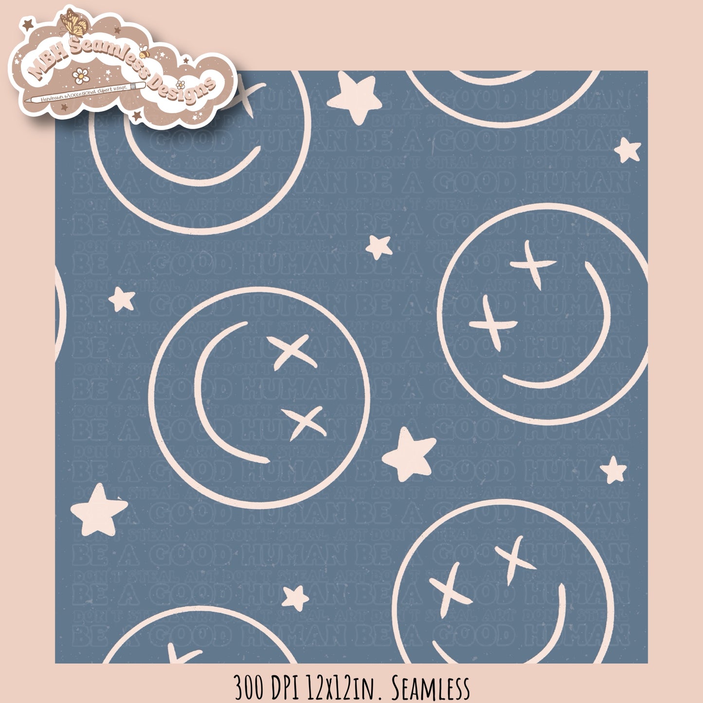 Starry Smiley Faces Seamless Pattern MULTIPLE COLORWAYS