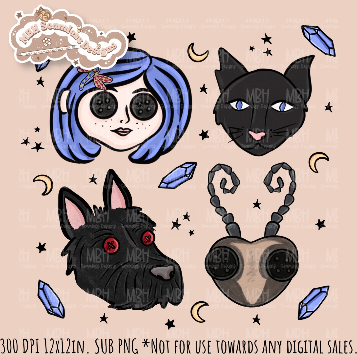 Button Eyes Seamless Pattern // PNG // Multiple Colorway Options